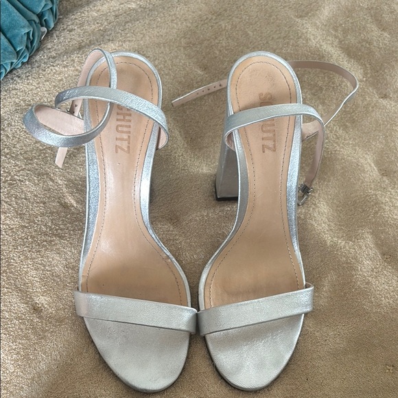 SCHUTZ Shimmering Silver Heels - Picture 1 of 3